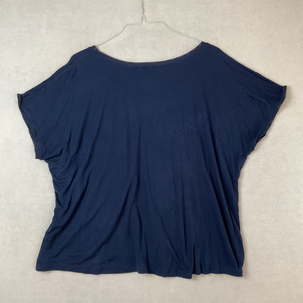 Soma Womens Navy Blue Ribbed Short Sleeve‎ Pajama Top Mesh Trim XXL Relaxed Fit - Picture 3 of 7